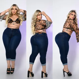 Premier Plus Size Calça Capri em Jeans - LQC01