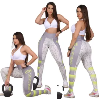 Legging Estampada Feminina Fitness Grossa - Fake jeans cinza