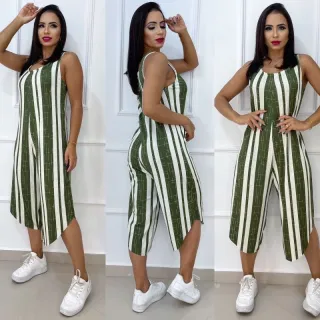 Confortável macacão feminino pantacourt manga regata elegante casual - Duas Listras Preto Elegante