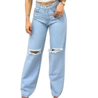 Envio Imediato Calça Feminina Jeans Skinny Cintura Alta Levanta Bumbum - Wide Leg Marmorizada Rasgada