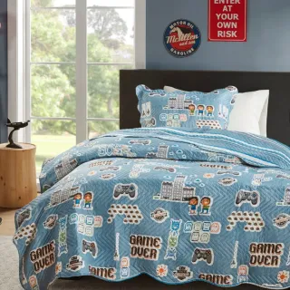 2 Peças Cobre Leito Infantil Solteiro Astronauta Azul Menino Menina - Vale dos Dinos