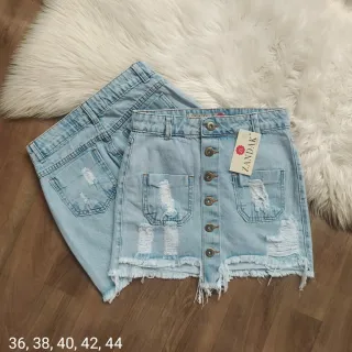 Cos alto saia jeans rasgadinha cintura alta - Ziper Clara