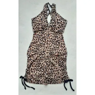 Suplex Fitness Feminino Macaquinho Curto Levanta Bumbum com Cordinhas Reguláveis Laterais - Onça Caramelo