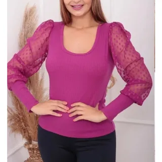 Moda Gringa: Blusa Manga Longa Princesa Bufante Malha Canelada - Verde Militar