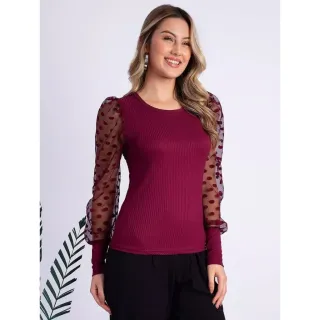 Moda Gringa: Blusa Manga Longa Princesa Bufante Malha Canelada - Verde Militar