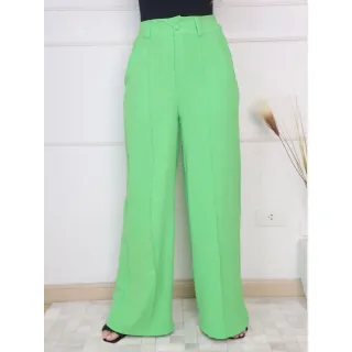 Calça alfaiataria cintura alta pantalona com elástico lisa - Cor:Verde