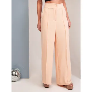 Calça alfaiataria cintura alta pantalona com elástico lisa - Cor:Verde