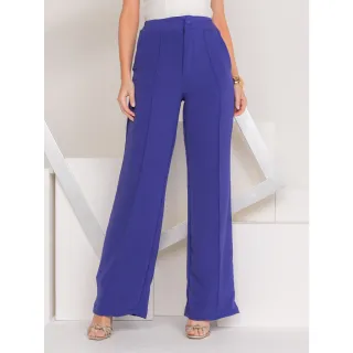 Calça alfaiataria cintura alta pantalona com elástico lisa - Cor:Verde