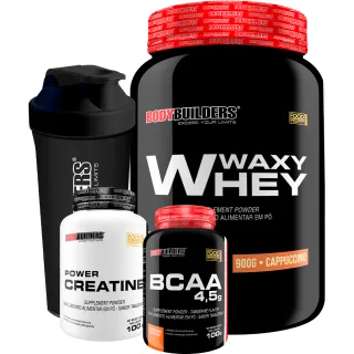 Kit Suplementos - Whey Protein Waxy Whey 900g + Bcaa 100g + Power Creatina 100g - Cappuccino