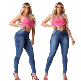 Calça Feminina Efeito Levanta Bumbum Cintura Alta em Jeans Lycla - 15