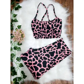 Top e Short Estampado Conjunto Academia Feminino - Pode Escolher a Cor - CJ10