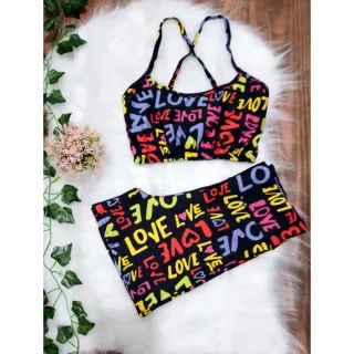 Top e Short Estampado Conjunto Academia Feminino - Pode Escolher a Cor - CJ10