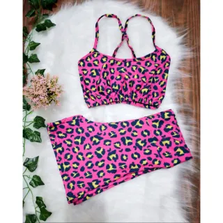 Top e Short Estampado Conjunto Academia Feminino - Pode Escolher a Cor - CJ10