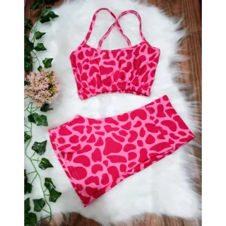 Top e Short Estampado Conjunto Academia Feminino - Pode Escolher a Cor - CJ10