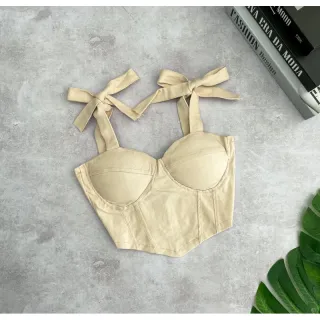 Corselet Cropped Feminino Bengaline Alcinha Amarrar Bojo - Branco