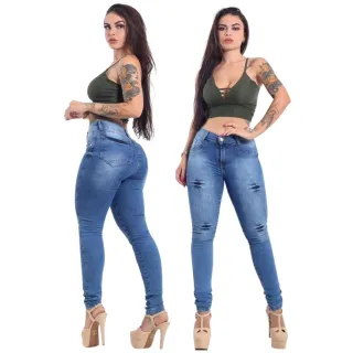 Calça Feminina Efeito Levanta Bumbum Cintura Alta em Jeans Lycla - 15