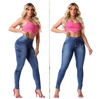 Calça Feminina Efeito Levanta Bumbum Cintura Alta em Jeans Lycla - 15