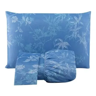 Cama Box Casal King Size Jogo Lençol 3 Peças Tecido 200 Fios - Floral Verde