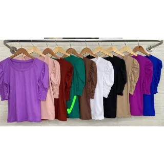 Blusinha Canelada Princesa Bufante Manga Curta Feminina - Cereja