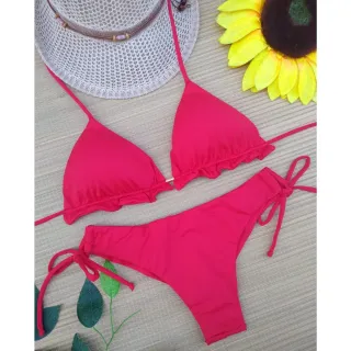 Babadinho Biquíni Cortininha com Asa Delta Fio Duplo - Vermelho com listras pretas