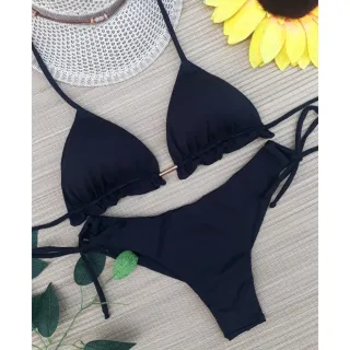 Babadinho Biquíni Cortininha com Asa Delta Fio Duplo - Vermelho com listras pretas