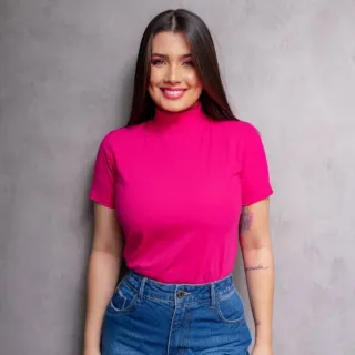 T-shirt Lisa Feminina Gola Alta Zara Basic 100% Algodão - Verde Militar