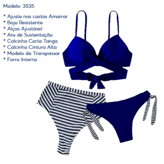 Calcinha Alta Hot Pants Biquíni Bojo Resistente Amarração 3 Peças - Vermelho  (3535)