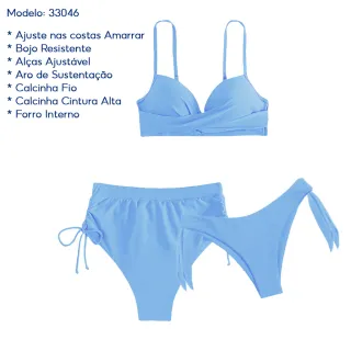 Calcinha Alta Hot Pants Biquíni Bojo Resistente Amarração 3 Peças - Vermelho  (3535)