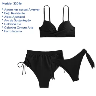 Calcinha Alta Hot Pants Biquíni Bojo Resistente Amarração 3 Peças - Vermelho  (3535)
