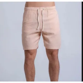 Bermuda Moda Praia Masculina Mauricinho em Brim Linho com Cadarço e Bolsos - Vinho