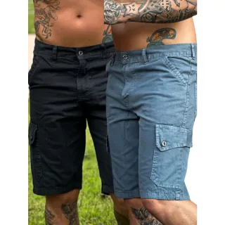 Sarja Masculina Cargo Bermudas de 2 Kits - Preto e Bege