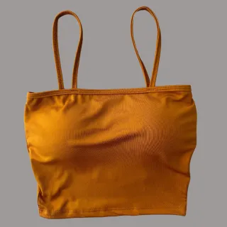 Promoção Blusa Feminina Croped Suplex Reto com Bojo Confortável - Preto/Caramelo/Listrado