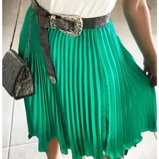 Moda Evangelica Saia Plissada Midi Com Forro Varias Cores - Cor aleatório