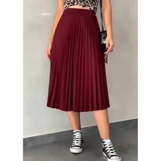 Moda Evangelica Saia Plissada Midi Com Forro Varias Cores - Cor aleatório
