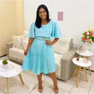 Moda Evangelica Saia Plissada Midi Com Forro Varias Cores - Cor aleatório