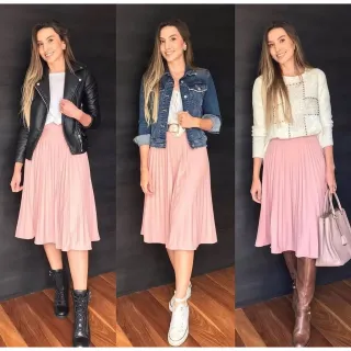 Moda Evangelica Saia Plissada Midi Com Forro Varias Cores - Cor aleatório