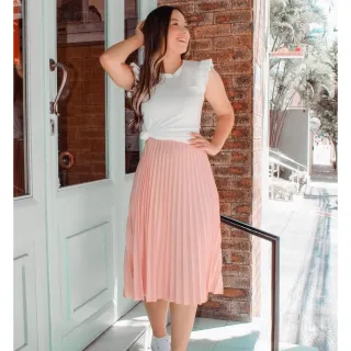 Moda Evangelica Saia Plissada Midi Com Forro Varias Cores - Cor aleatório