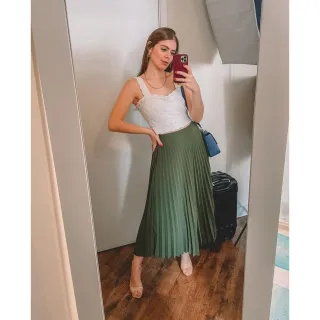 Moda Evangelica Saia Plissada Midi Com Forro Varias Cores - Cor aleatório