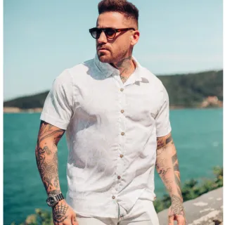 Camisa Slim Estampada Listrada Verão 2024 - Raryel - Marinho Elementos