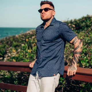 Camisa Slim Estampada Listrada Verão 2024 - Raryel - Marinho Elementos