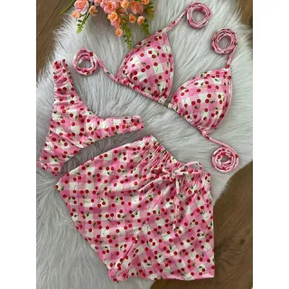 Shorts biquíni 3 em 1 cortininha com kit - Onça