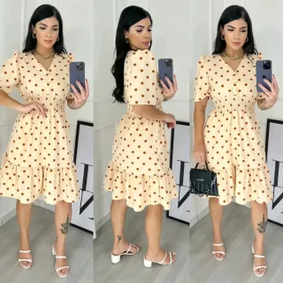 Elastex Estampado Midi Vestido Feminino - Bege