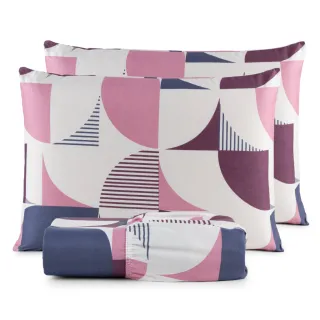Lençol Casal Jogo de Cama Micropercal 200 Fios - 03 Peças - ROSA RETRÔ