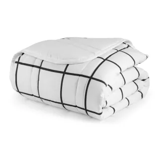 Edredom Dupla Face Queen Casal 01 Peça Toque Macio Micropercal 200 Fios - AZUL GRID