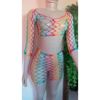 Vestido Rede Multicolorido Saída de Praia Tamanho Único - Traje Mel Maia - Conjunto multicolorido
