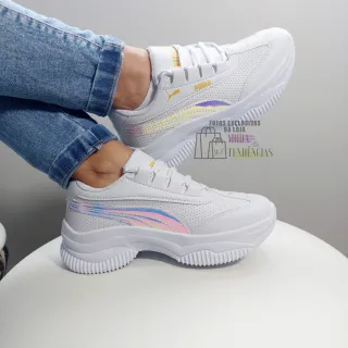 Confortável tênis feminino plataforma, lindo e resistente (forma grande) - Branco