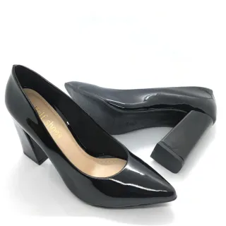 Scarpin Feminino Salto Grosso 9cm - Elegância e Conforto - VERNIZ BRANCO