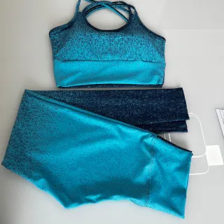 Top e Legging Suplex Fitness Degradê com Costas Cruzadas - Turquesa