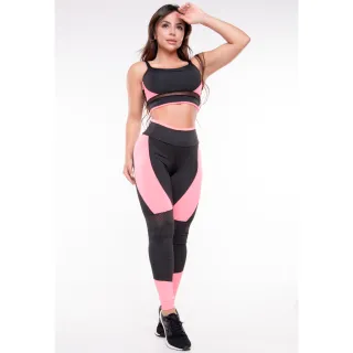 Roupa Fitness Conjunto Top e Calça Legging Feminina - CINZA/ROSA