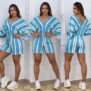 Moda Feminina Malha Romantic Macaquinho Casual Listrado Gola V Manga Flare - Bordo-branco